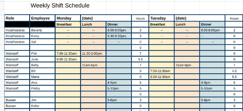 Weekly Shift Schedule in Excel